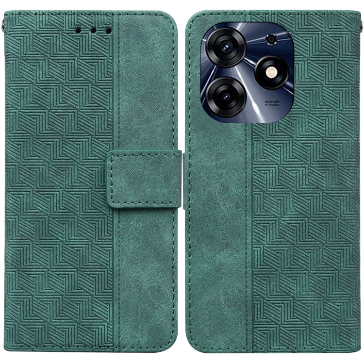 Teal geometric embossed leather phone wallet case with visible camera cutout