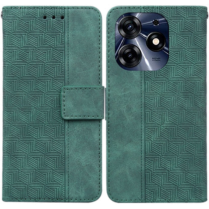 Teal geometric embossed leather phone wallet case with visible camera cutout
