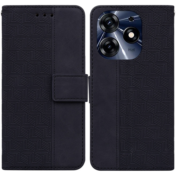 Dark navy geometric embossed leather phone wallet case with visible camera cutout