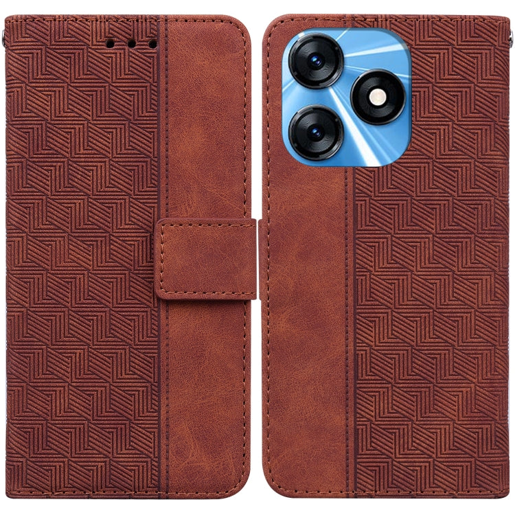 Brown geometric embossed leather phone wallet case with visible camera cutout