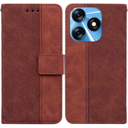Brown geometric embossed leather phone wallet case with visible camera cutout