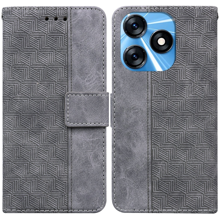 Gray geometric embossed leather phone case with flip cover and card slot