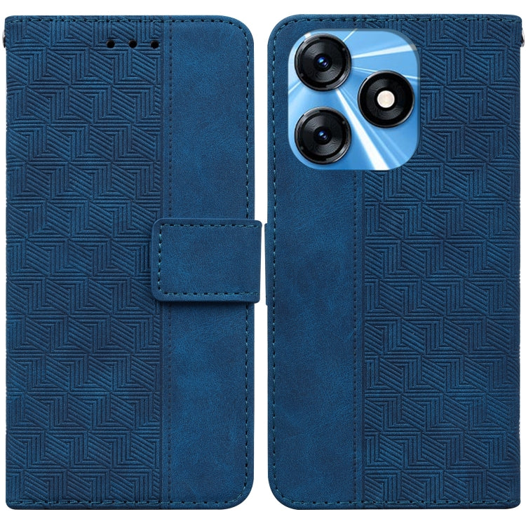 Blue geometric embossed leather phone case with flip cover and card pocket