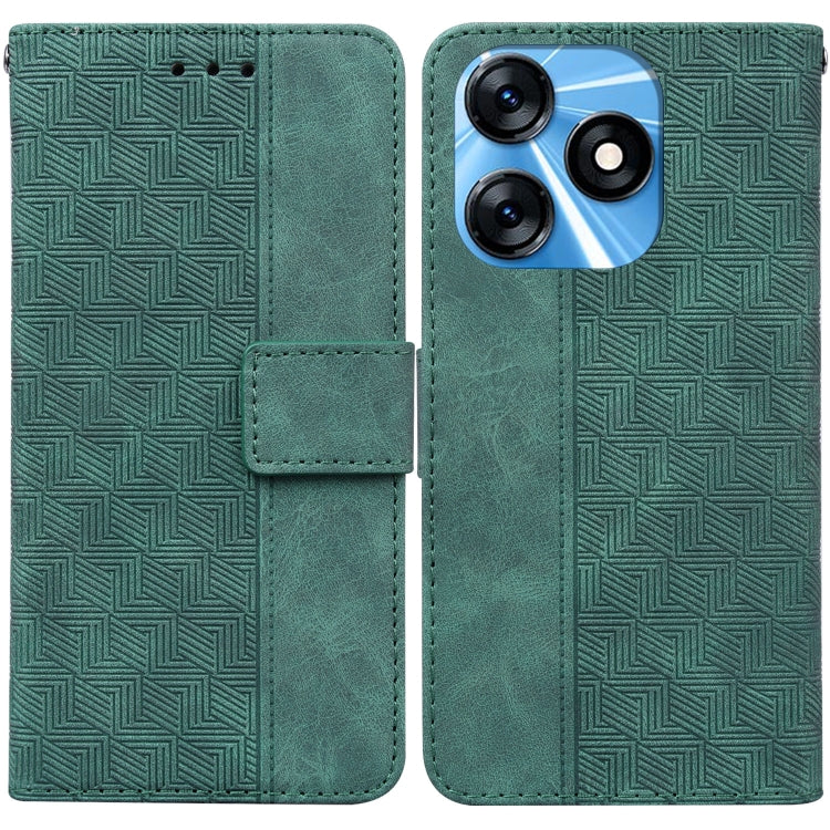 Green geometric embossed leather phone case with flip cover and card slot