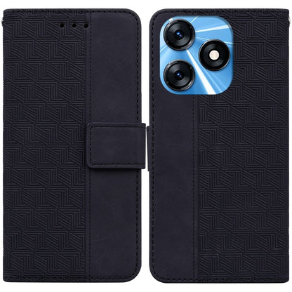 Black geometric embossed leather phone case with flip cover and card pocket