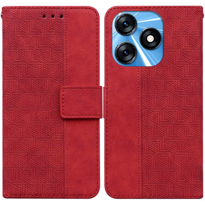 Red geometric embossed leather phone case with flip cover and card slot
