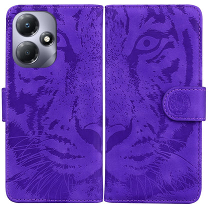 Purple tiger-embossed flip leather phone case with magnetic strap and card slot