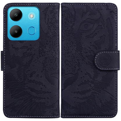 Dark blue tiger embossing flip leather phone case with magnetic strap and card slot
