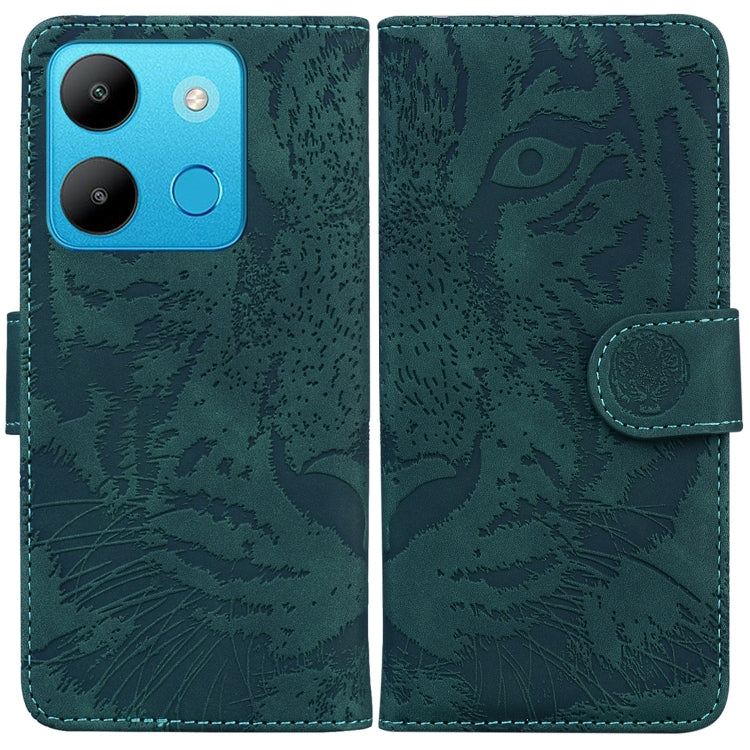 Teal tiger embossing flip leather phone case with magnetic strap and card slot