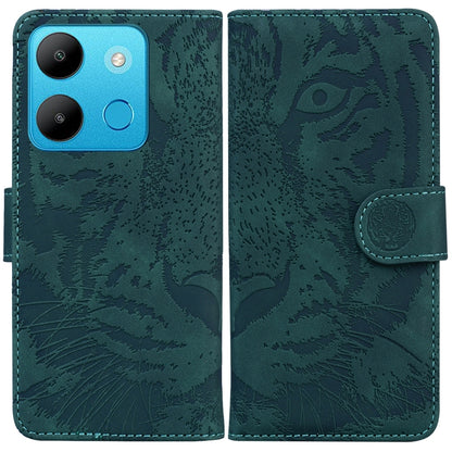 Teal tiger embossing flip leather phone case with magnetic strap and card slot