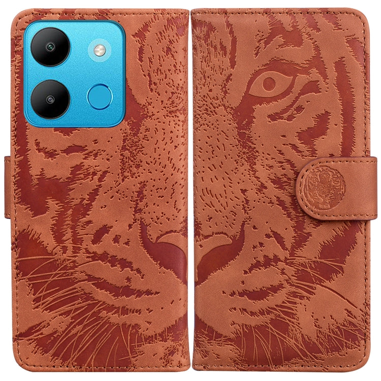 Brown tiger embossing flip leather phone case with magnetic strap and card slot