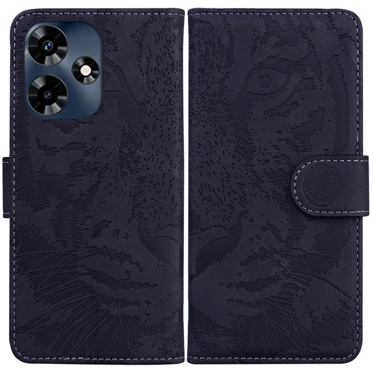 Navy tiger-embossed flip leather phone case with magnetic strap and card slot