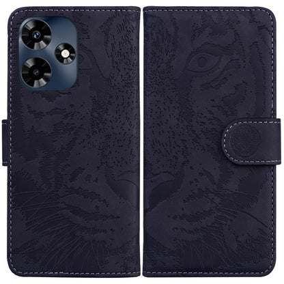 Navy tiger-embossed flip leather phone case with magnetic strap and card slot