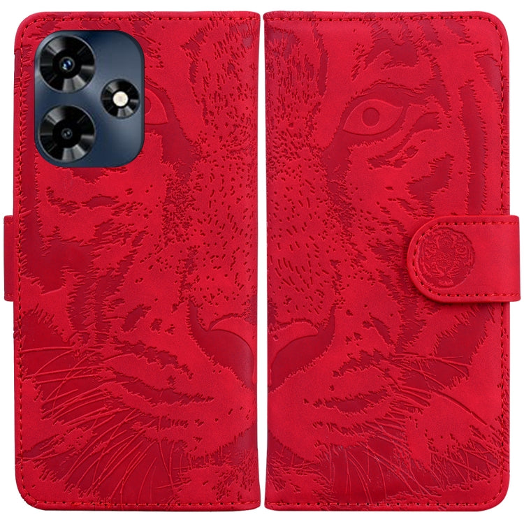 Scarlet tiger-embossed flip leather phone case with magnetic strap and card slot