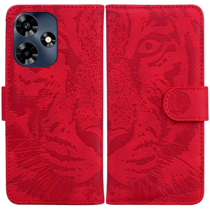 Scarlet tiger-embossed flip leather phone case with magnetic strap and card slot