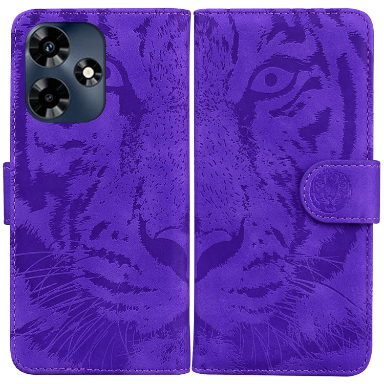 Purple tiger embossing flip leather phone case with magnetic strap and card slot