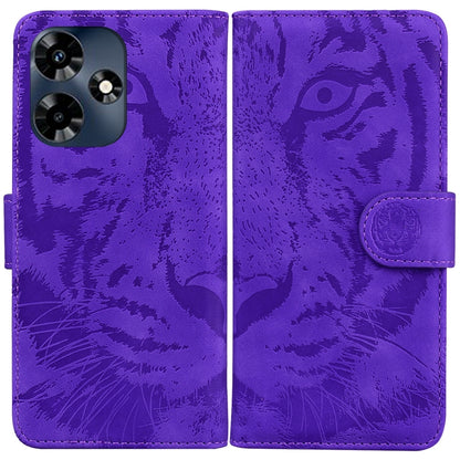 Purple tiger embossing flip leather phone case with magnetic strap and card slot