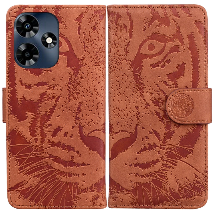 Brown tiger embossing flip leather phone case with magnetic strap and card slot