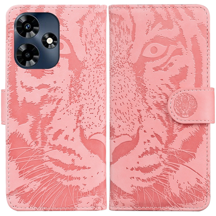 Pink tiger embossing flip leather phone case with magnetic strap and card slot