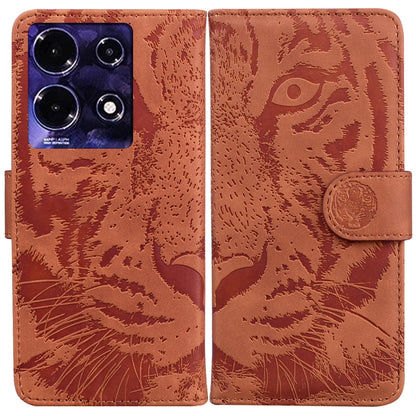 Brown tiger-embossing flip leather phone case with magnetic strap and card slot