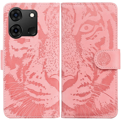 Tiger embossed flip leather phone case with magnetic strap, pink, camera cutouts