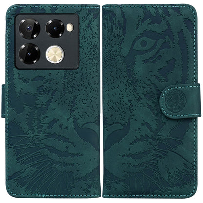 Green tiger-emboss flip leather phone case with magnetic strap and card slot