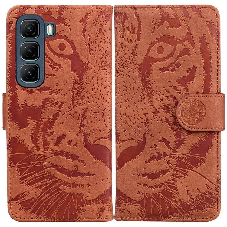 Brown tiger-embossing flip leather phone case with kickstand strap and card holder