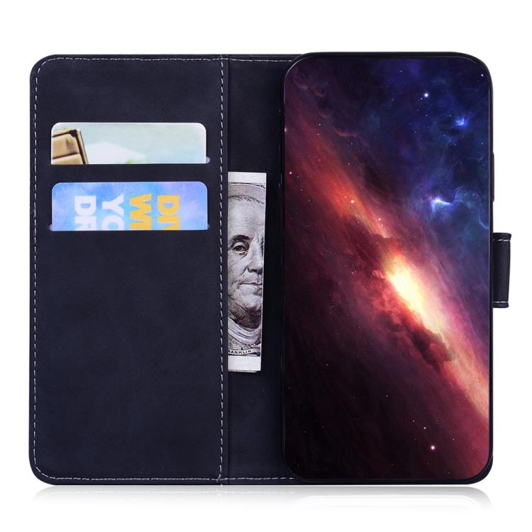 Tiger-embossing leather flip phone case, dark navy, open with card slots and side magnetic flap.