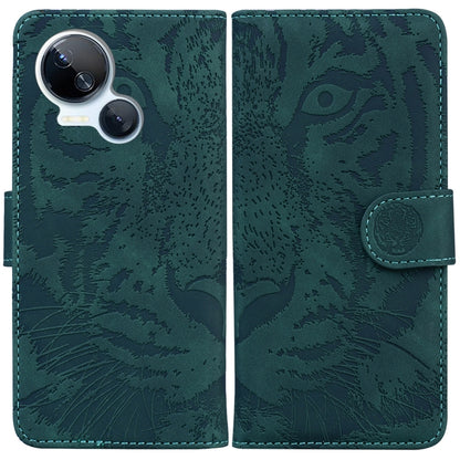 Dark teal tiger-emboss flip phone case with card slot and camera cutout