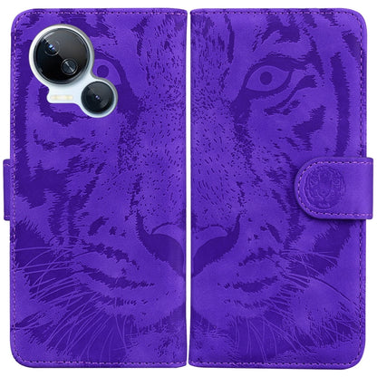 Purple tiger-emboss flip phone case with card slot and camera cutout