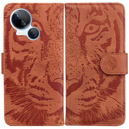 Brown tiger-emboss flip phone case with card slot and camera cutout