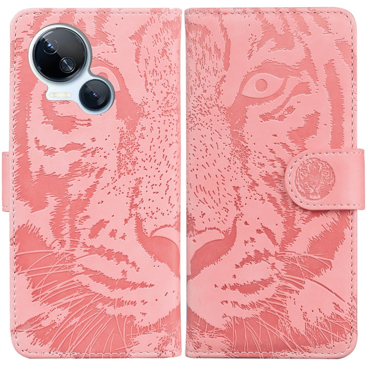 Pink tiger-emboss flip phone case with card slot and camera cutout