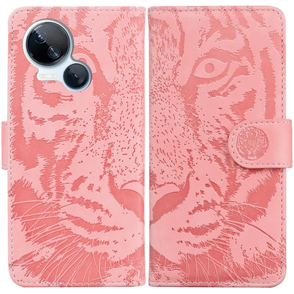 Pink tiger-emboss flip phone case with card slot and camera cutout