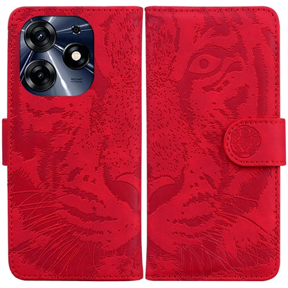 Red tiger-emboss flip phone case with card slot and camera cutout