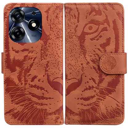 Brown tiger-emboss flip phone case with camera cutout and side flap
