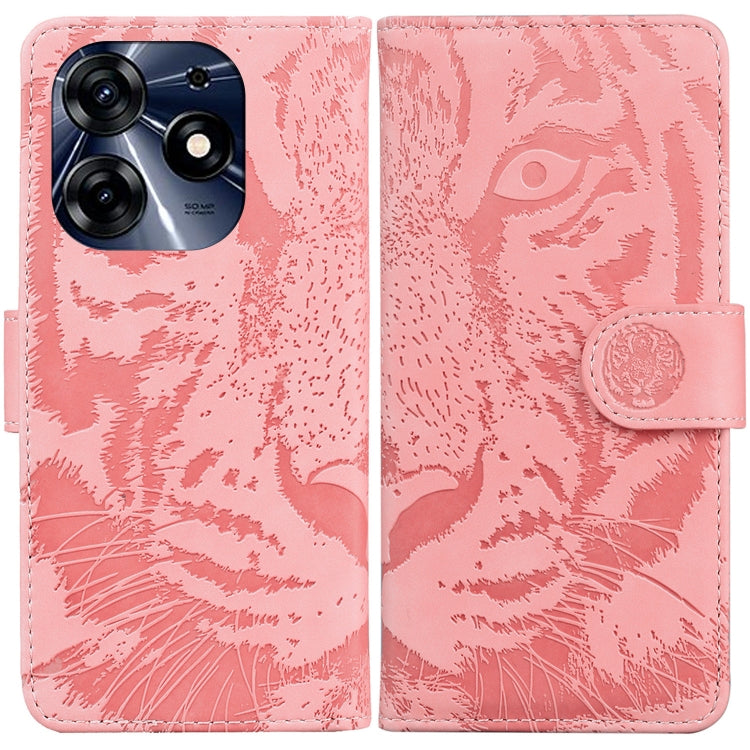 Pink tiger-emboss flip phone case with camera cutout and side flap