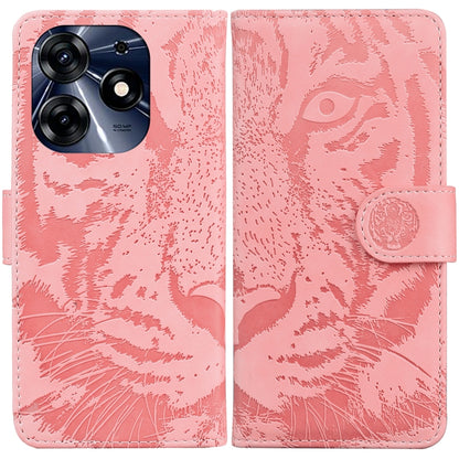 Pink tiger-emboss flip phone case with camera cutout and side flap