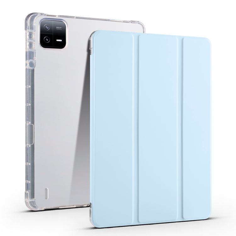 3-fold clear TPU smart leather tablet case, ice blue front fold