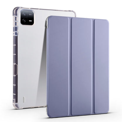 3-fold clear TPU smart leather tablet case, lavender purple front fold