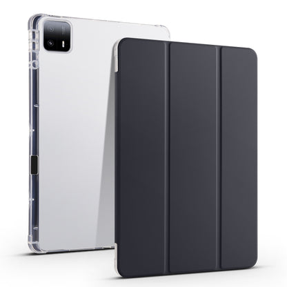 3-fold clear TPU tablet case with pen slot, black folio front, transparent back