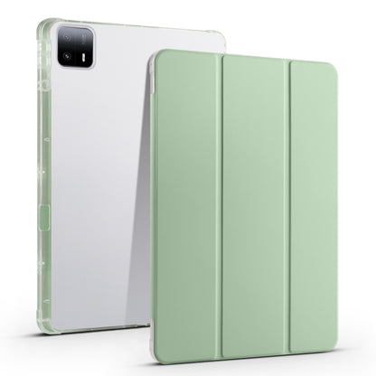 3-fold clear TPU tablet case with pen slot, light green folio front, transparent back