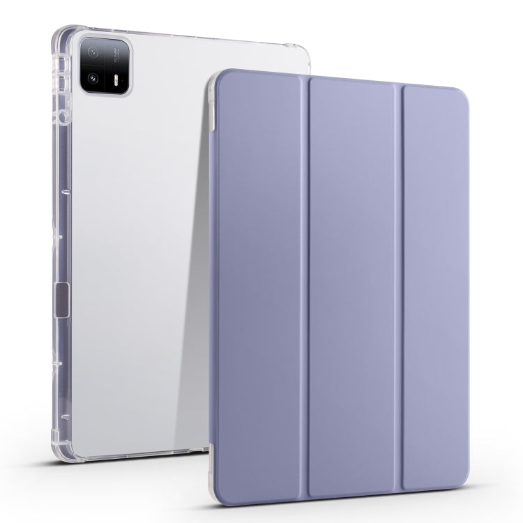 3-fold clear TPU smart leather tablet case, lavender purple front fold