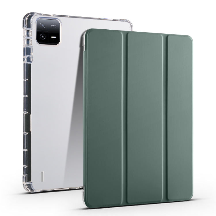 Tablet case with clear TPU back and tri-fold cover in dark green