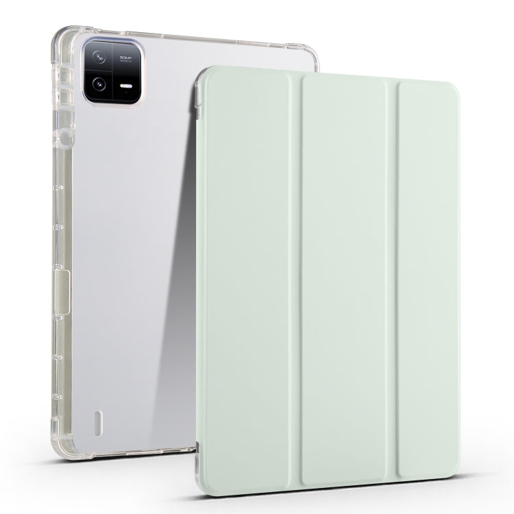 Tablet case with clear TPU back and tri-fold cover in pale mint green