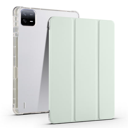 Tablet case with clear TPU back and tri-fold cover in pale mint green