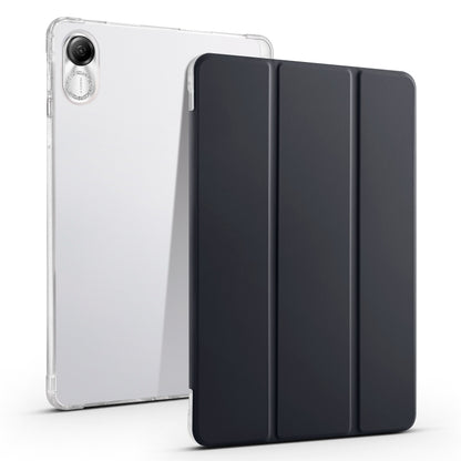 3-fold clear TPU tablet case with black folding cover and transparent back shell