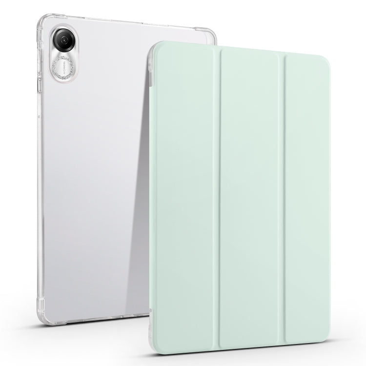 3-fold clear TPU tablet case with pale mint folding cover and transparent back shell
