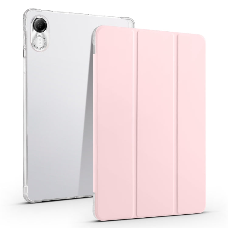 3-fold clear TPU tablet case with pink folding cover and transparent back shell