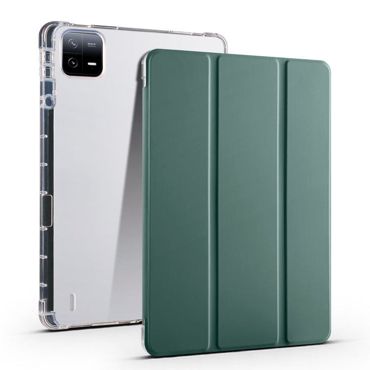 3-fold clear TPU tablet case with green smart cover and pen slot