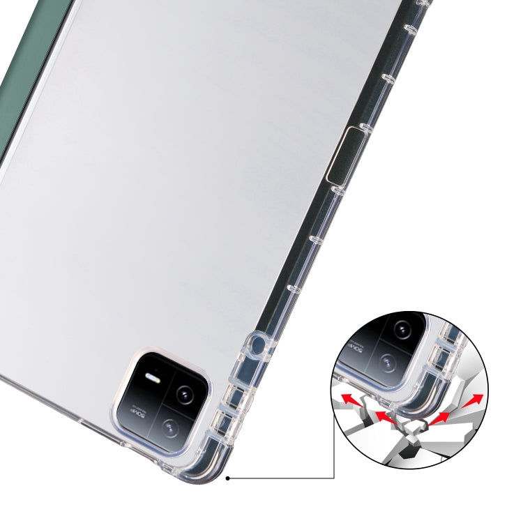 3-fold clear TPU tablet case with green cover edge and precise cutouts